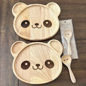 Porky Studio Children’s Cute Wooden Panda Bear plates and spoon set